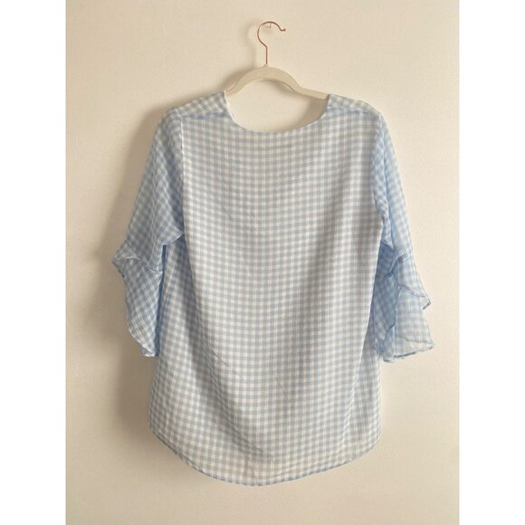 Calvin Klein Blue & White Gingham Ruffle Sleeve Blouse Size S - Picture 2 of 6